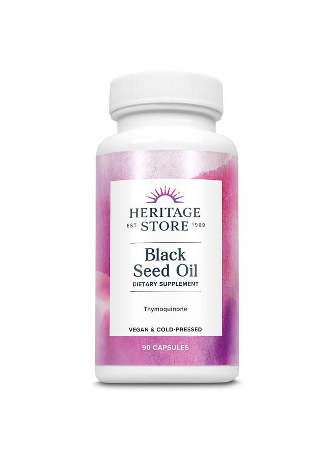 Heritage Store Black Seed Oil Liquid Capsules 650mg, Nigella Sativa Oil Supplement with Thymoquinone, Omega 3 6 9, Antioxidant, Cholesterol, Digestive, Joint & Immune Support*, Vegan, 45 Serv, 90ct - Image 1