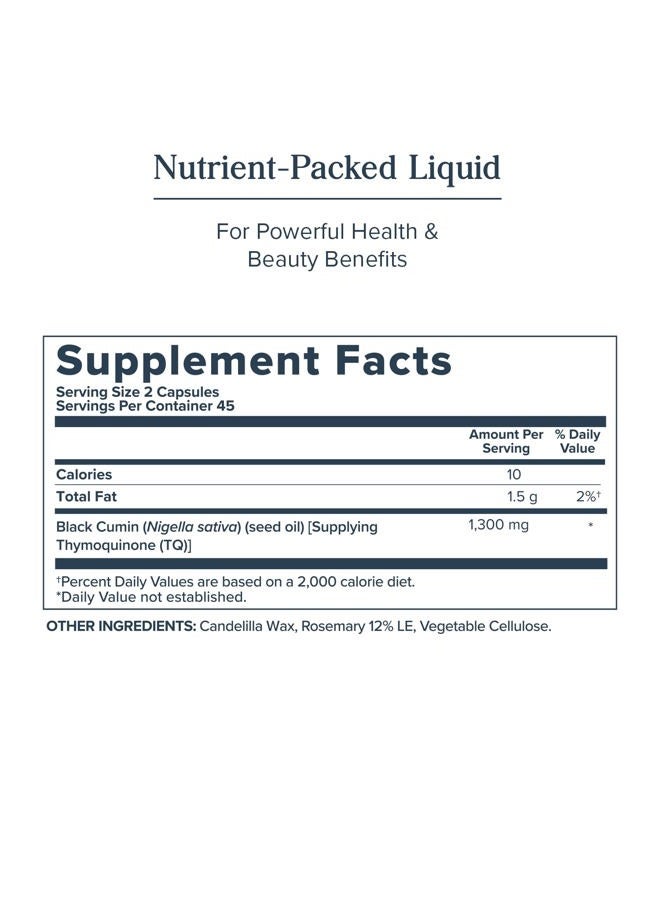 Heritage Store Black Seed Oil Liquid Capsules 650mg, Nigella Sativa Oil Supplement with Thymoquinone, Omega 3 6 9, Antioxidant, Cholesterol, Digestive, Joint & Immune Support*, Vegan, 45 Serv, 90ct - Image 3