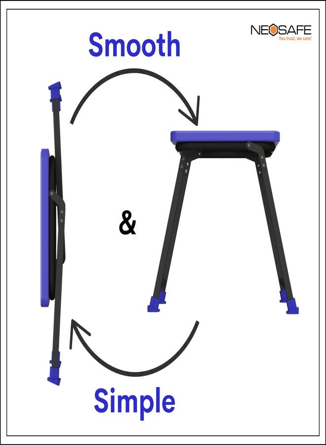 NEOSAFE Premium Folding Powder Coated Metal Steel Shower Bathing Room Mobile Commode Stool Indian Toilet Seat for Elderly Disabled Man and Pregnant Women Support Safe Chair Anti-Slip (Blue) - Image 3