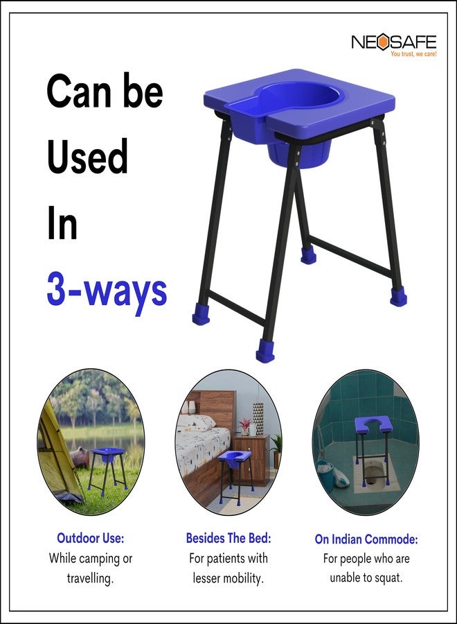 NEOSAFE Premium Folding Powder Coated Metal Steel Shower Bathing Room Mobile Commode Stool Indian Toilet Seat for Elderly Disabled Man and Pregnant Women Support Safe Chair Anti-Slip (Blue) - Image 5
