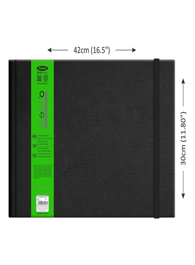 Anupam SketchO Sketchbook Hardbound, Landscape Opening A3 Size, 140 GSM Acid Free Natural Shade Paper with Elastic Closure (128 Pages) - Image 2