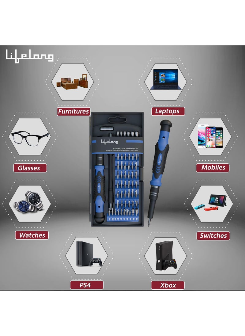 Lifelong Lifelong 62 in 1 Magnetic Screwdriver Set, Tool Kit for Home Use Multipurpose - Furniture & Electronic Repair | Extendable & Flexible Shaft for Hard-to-Reach Places | Laptops, Phones etc. (LLETK09)  - Image 2