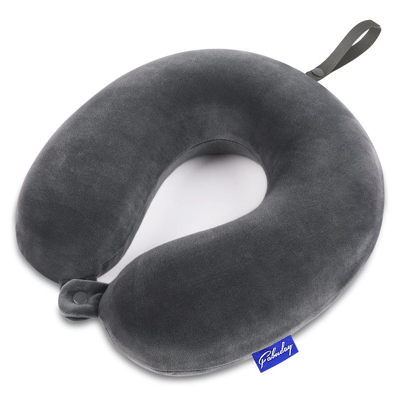 Travel Pillow Memory Foam for Airplanes  Neck Pillow for Traveling Car Home Flight Pillow for Sleeping with Attachable Snap Strap Soft Washable Cover Provide Head Neck Support Rest Dark Gray