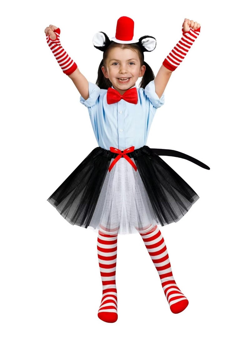 Excefore Cat Cosplay Costume Set for Kids, Including Cat Ear, Top Hat, Headband Tutu, Skirt ,Bowtie, Cat Tail, Socks, Gloves, Suitable for Party Cosplay Dress Up - Image 3