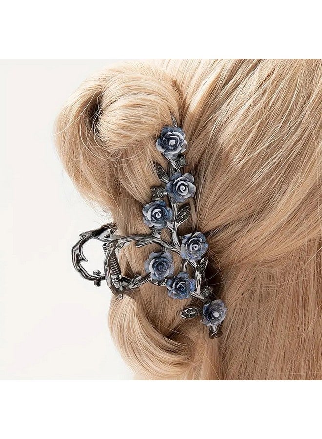 AIUPUOC Large Metal Blue Floral Hair Claw Clips with Glitter Design - Spring Hair Accessories for Women, Hair Styling and Decorations (1Pcs) - Image 1