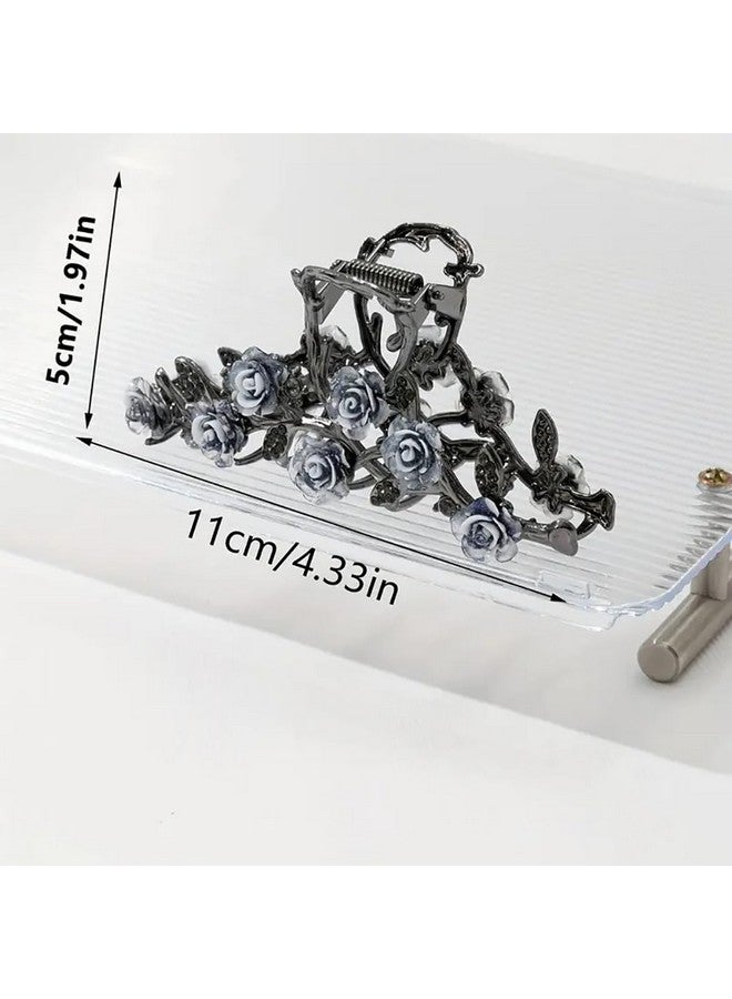 AIUPUOC Large Metal Blue Floral Hair Claw Clips with Glitter Design - Spring Hair Accessories for Women, Hair Styling and Decorations (1Pcs) - Image 2
