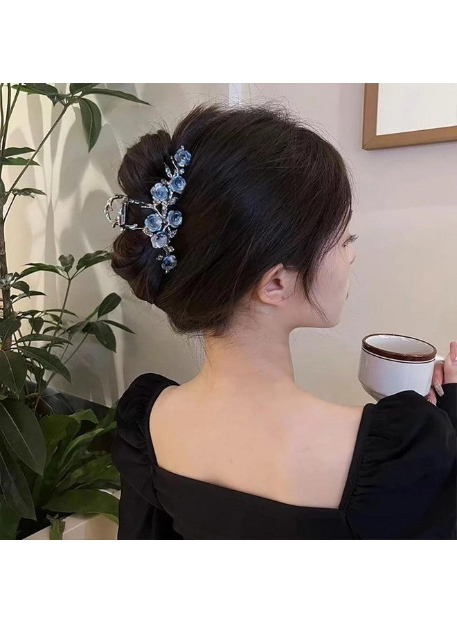 AIUPUOC Large Metal Blue Floral Hair Claw Clips with Glitter Design - Spring Hair Accessories for Women, Hair Styling and Decorations (1Pcs) - Image 5