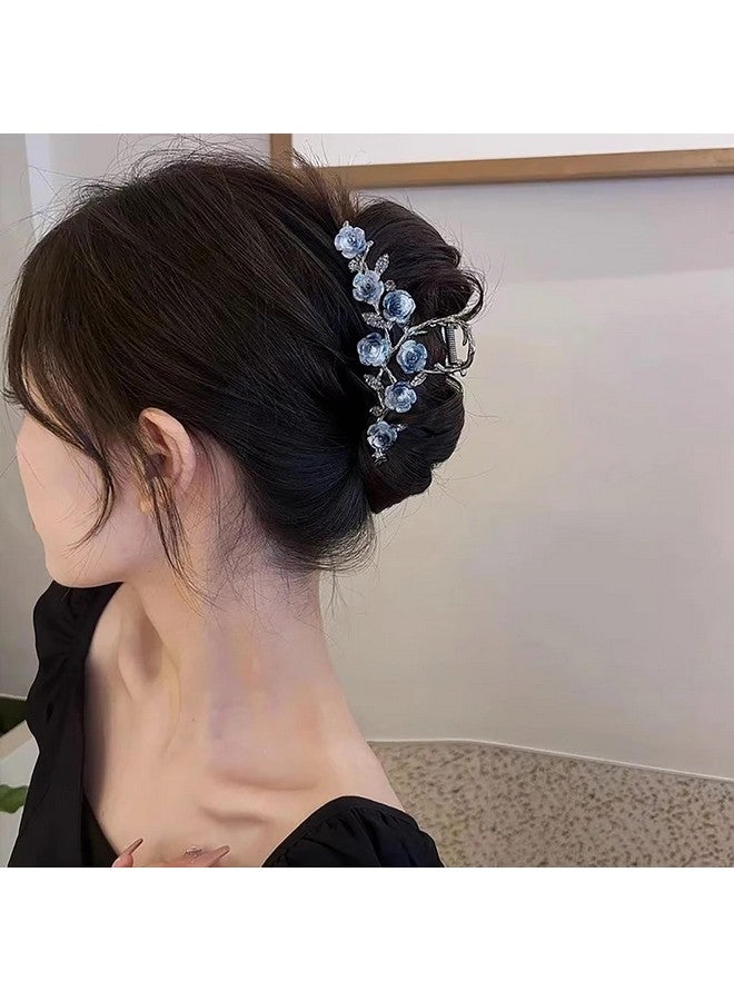AIUPUOC Large Metal Blue Floral Hair Claw Clips with Glitter Design - Spring Hair Accessories for Women, Hair Styling and Decorations (1Pcs) - Image 4