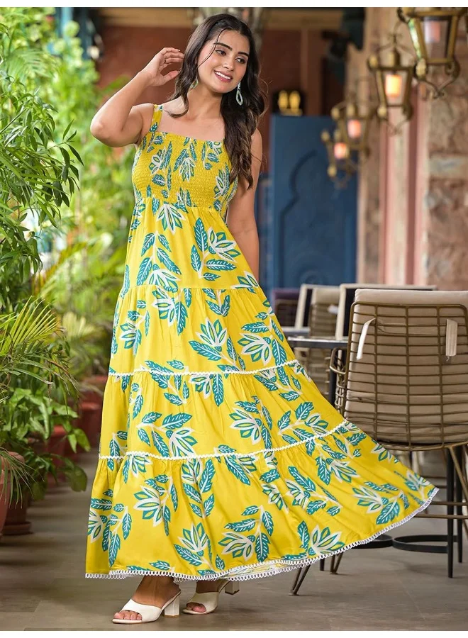 AKS Lemon Yellow Tiered Maxi Dress