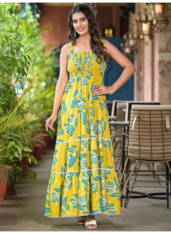 AKS Lemon Yellow Tiered Maxi Dress