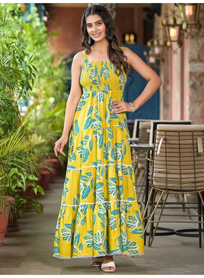 AKS Lemon Yellow Tiered Maxi Dress - Image 4