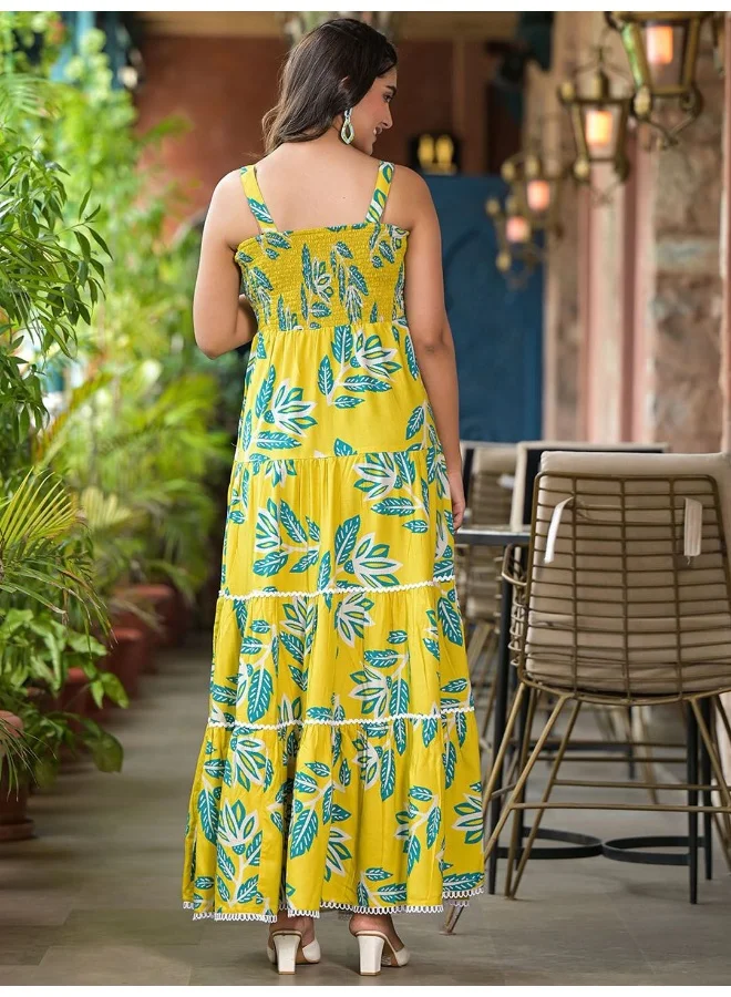 AKS Lemon Yellow Tiered Maxi Dress