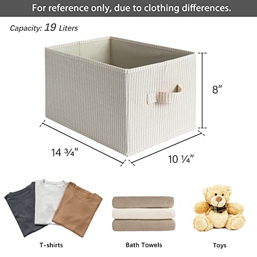 StorageWorks Storage Baskets for Shelves, Foldable Fabric Closet Storage Bins with Handles, Fabric Storage Bins Clothes Organizer, Beige Stripes, 3-Pack, Large - Image 3