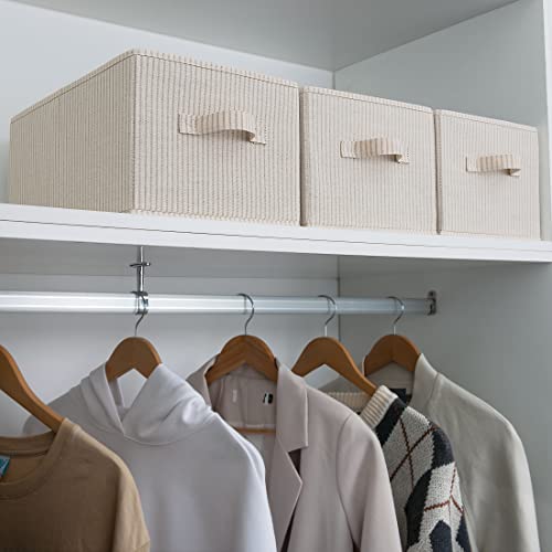StorageWorks Storage Baskets for Shelves, Foldable Fabric Closet Storage Bins with Handles, Fabric Storage Bins Clothes Organizer, Beige Stripes, 3-Pack, Large - Image 4