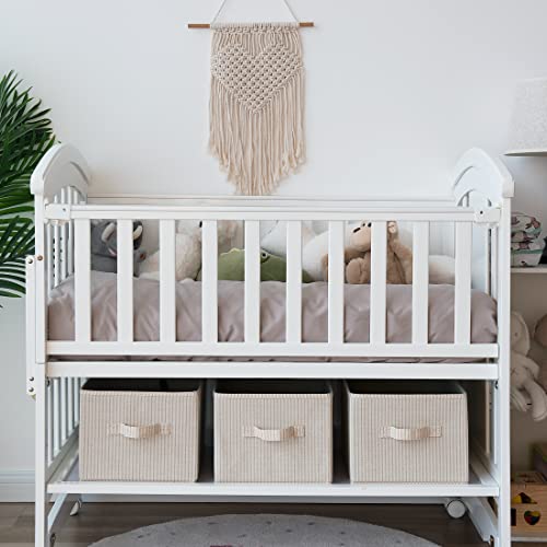 StorageWorks Storage Baskets for Shelves, Foldable Fabric Closet Storage Bins with Handles, Fabric Storage Bins Clothes Organizer, Beige Stripes, 3-Pack, Large - Image 5