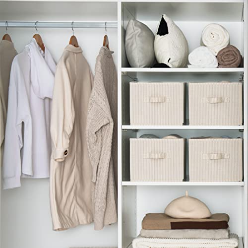 StorageWorks Storage Baskets for Shelves, Foldable Fabric Closet Storage Bins with Handles, Fabric Storage Bins Clothes Organizer, Beige Stripes, 3-Pack, Large - Image 2