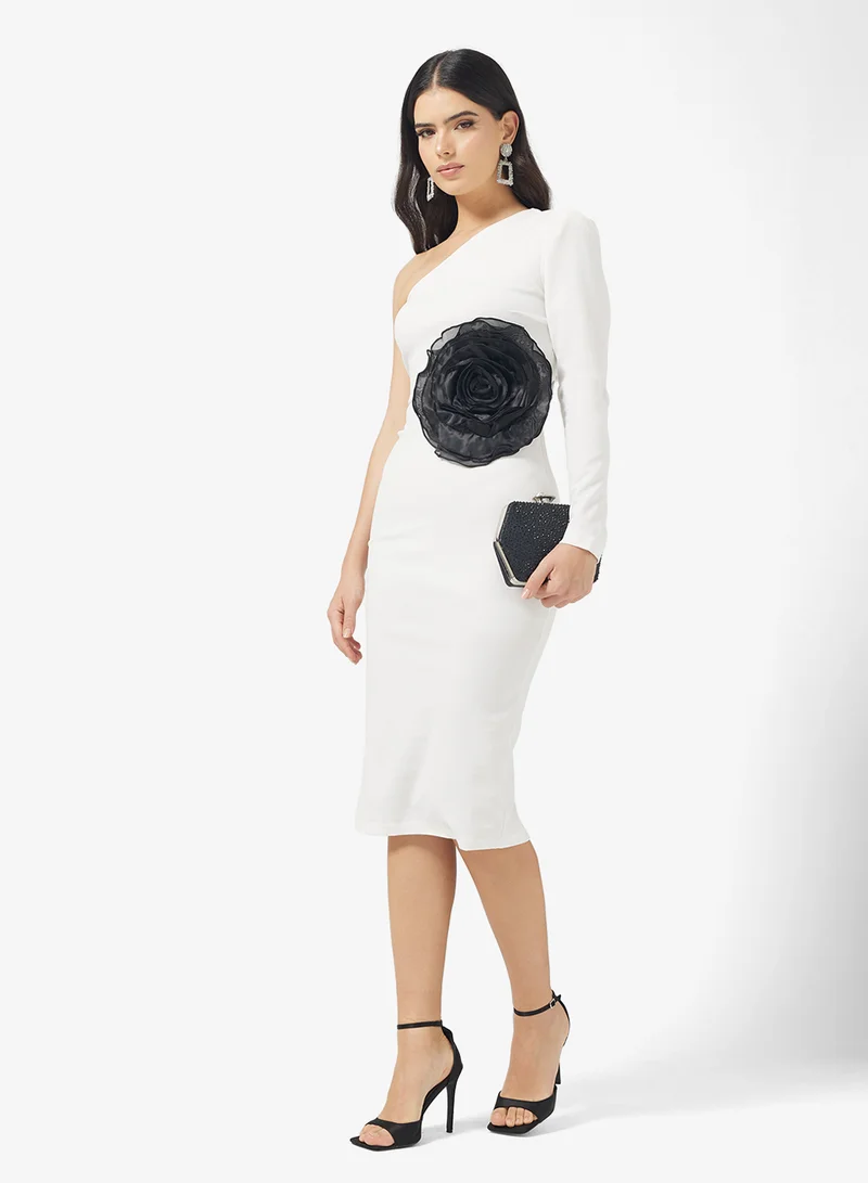 FYOR White ribbed one-shoulder midi dress