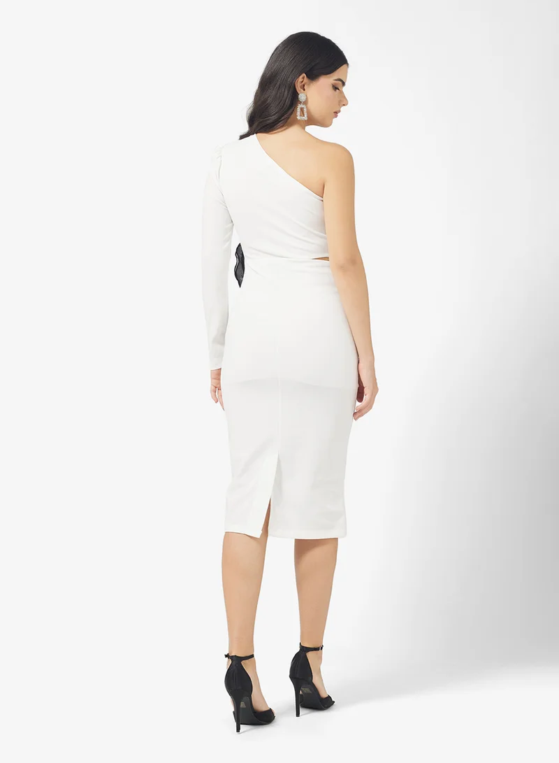 FYOR White ribbed one-shoulder midi dress