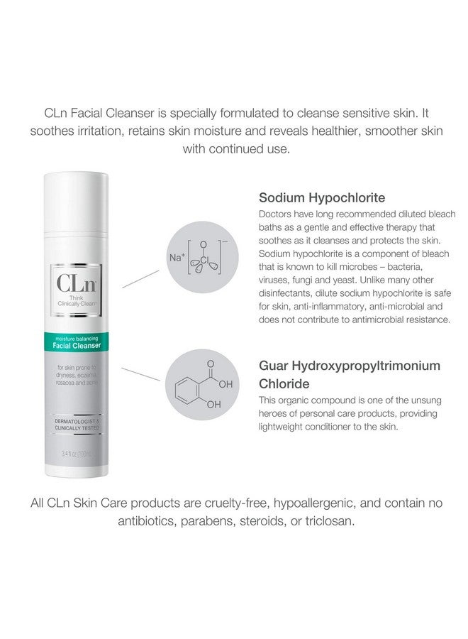 cln منظف الوجه Ln® منظف مرطب للوجه بالجلسرين للبشرة المعرضة للجفاف والإكزيما والاحمرار والتهيج وحب الشباب والحساسية خالٍ من العطور والبارابين 3.4 أونصة سائلة. - Image 4