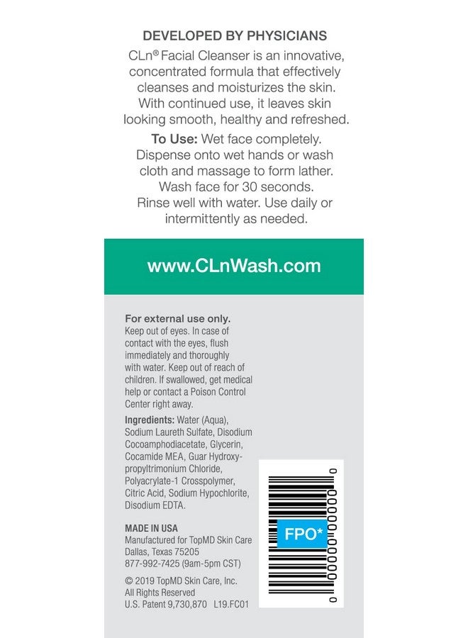 cln منظف الوجه Ln® منظف مرطب للوجه بالجلسرين للبشرة المعرضة للجفاف والإكزيما والاحمرار والتهيج وحب الشباب والحساسية خالٍ من العطور والبارابين 3.4 أونصة سائلة. - Image 3