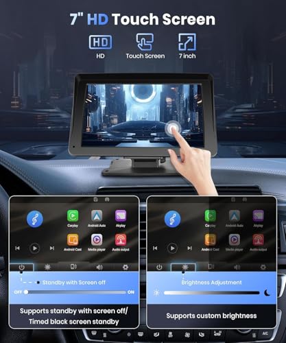 Podofo Portable Car Stereo Wireless Carplay Android Auto,7 Inch Touch Screen Car Radio with Bluetooth Hands-Free/Mirror Link/Maps Navigation/Voice Control/TF Card/AUX,for Cars, Trucks, SUVs - Image 2