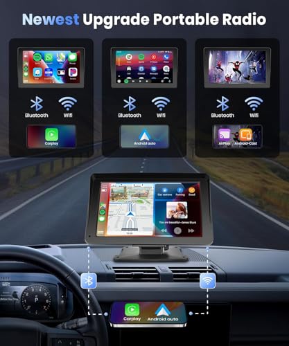 Podofo Portable Car Stereo Wireless Carplay Android Auto,7 Inch Touch Screen Car Radio with Bluetooth Hands-Free/Mirror Link/Maps Navigation/Voice Control/TF Card/AUX,for Cars, Trucks, SUVs - Image 3