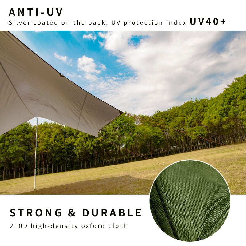 Unigear Unigear Hexagon Hammock Rain Fly,15x14FT/12x10FT Multifunctional Waterproof Camping Tarp,Lightweight and Compact Tent Tarp for Backpacking, Hiking, Traveling (Green, 15 x 14 ft)  - Image 3