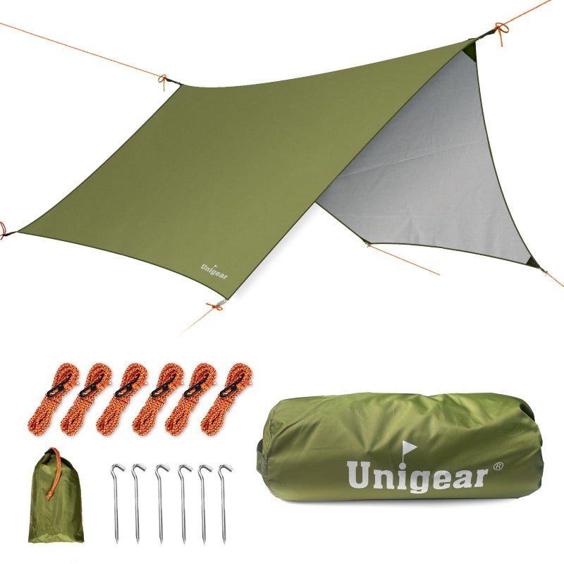 Unigear Unigear Hexagon Hammock Rain Fly,15x14FT/12x10FT Multifunctional Waterproof Camping Tarp,Lightweight and Compact Tent Tarp for Backpacking, Hiking, Traveling (Green, 15 x 14 ft)  - Image 1