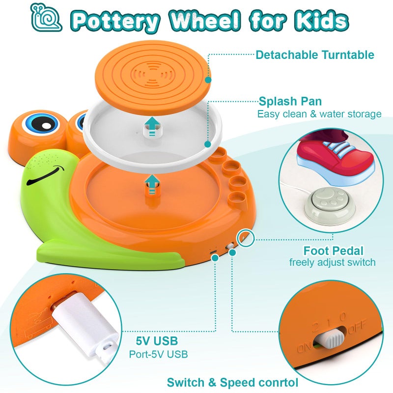 Fedonak Pottery Wheel for Kids-Complete Pottery Painting Kit Arts and Crafts for Kids Ages 8-12, Clay Sculpting Tools with 1.7lb Air Dry Clay, Birthday Christmas Gifts Toys for Boy Girls Age 6 7 8 9 10 11 12 - Image 3