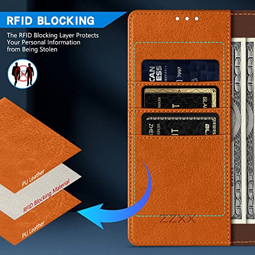 ZZXX for iPhone 16 Pro Max Wallet Case with [RFID Blocking] Card Slot Kickstand Magnetic Closure Leather Flip Fold Protective Phone Case for iPhone 16 Pro Max Case Wallet(Brown-6.9 inch) - Image 2