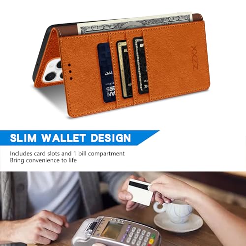 ZZXX for iPhone 16 Pro Max Wallet Case with [RFID Blocking] Card Slot Kickstand Magnetic Closure Leather Flip Fold Protective Phone Case for iPhone 16 Pro Max Case Wallet(Brown-6.9 inch) - Image 4