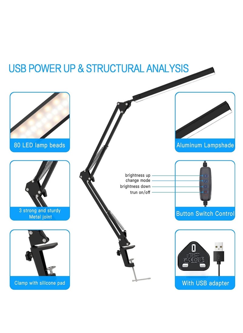 ARNOTEC - LED Desk Lamp, Table Lamp with Clamp for Computer/Desktop, Eye-Caring, 3 Modes 10 Brightness with USB Charging Port-Bedside Table Lamp for Reading, Study Lamp for Kids, Home, Office - Image 1