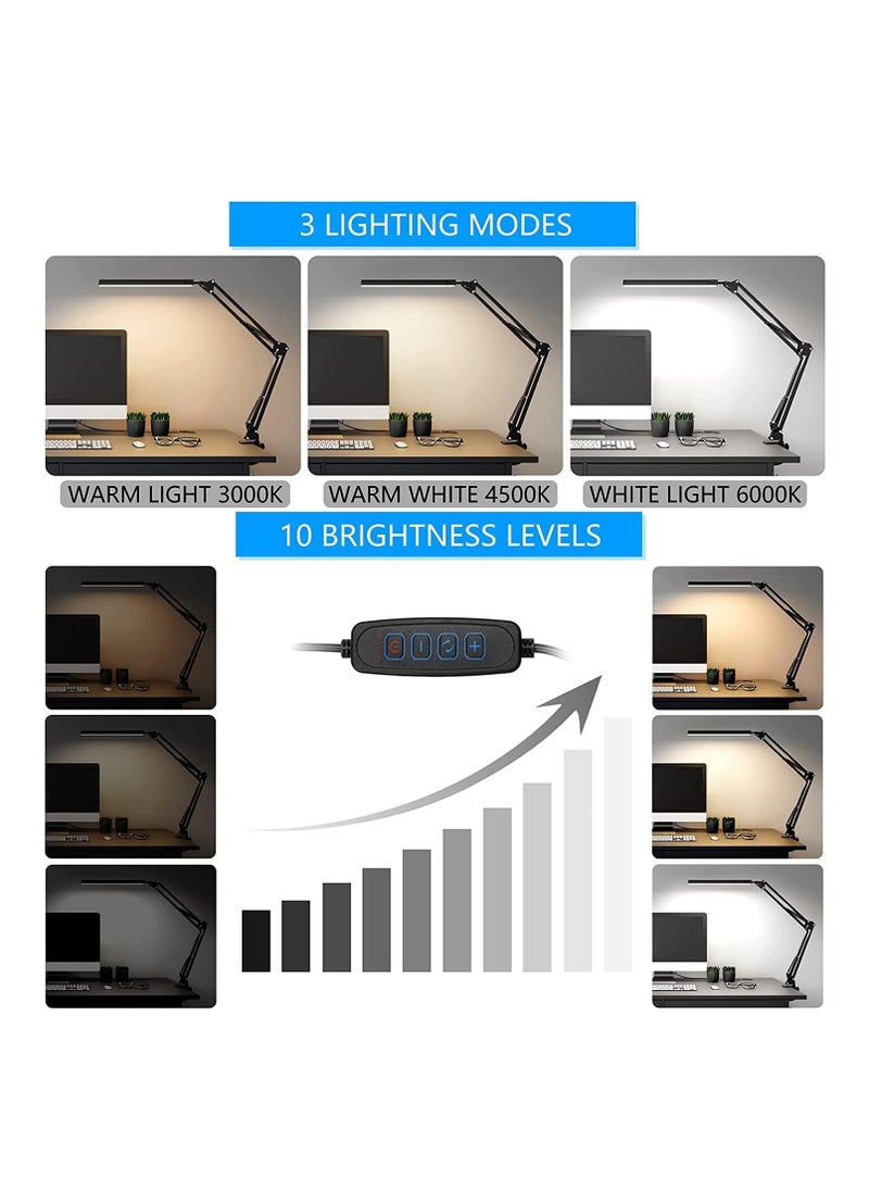 ARNOTEC - LED Desk Lamp, Table Lamp with Clamp for Computer/Desktop, Eye-Caring, 3 Modes 10 Brightness with USB Charging Port-Bedside Table Lamp for Reading, Study Lamp for Kids, Home, Office - Image 1