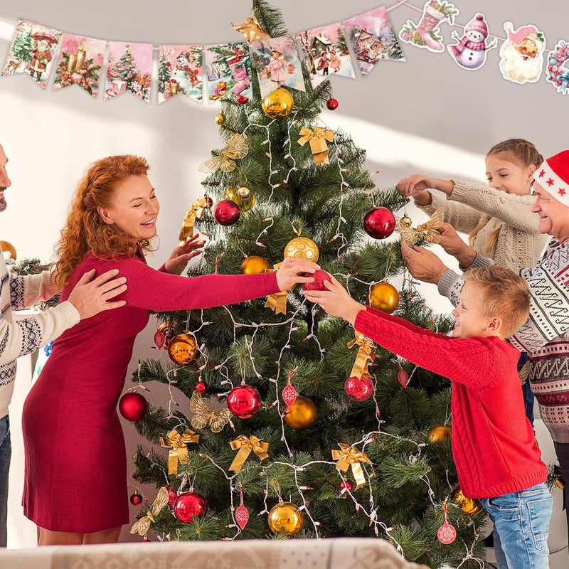 Winterworm 2 Pack Pink Christmas Decoration BannerVintage Christmas Hanging Garland Banner Santa Claus Christmas Tree Gingerbread House Bunting Banner for Classroom Home Fireplace Indoor Christmas Party Decor - Image 5