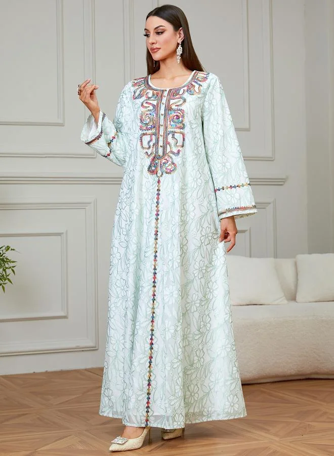 تايك تو Green Embroidered Long Sleeves Maxi Jalabiya