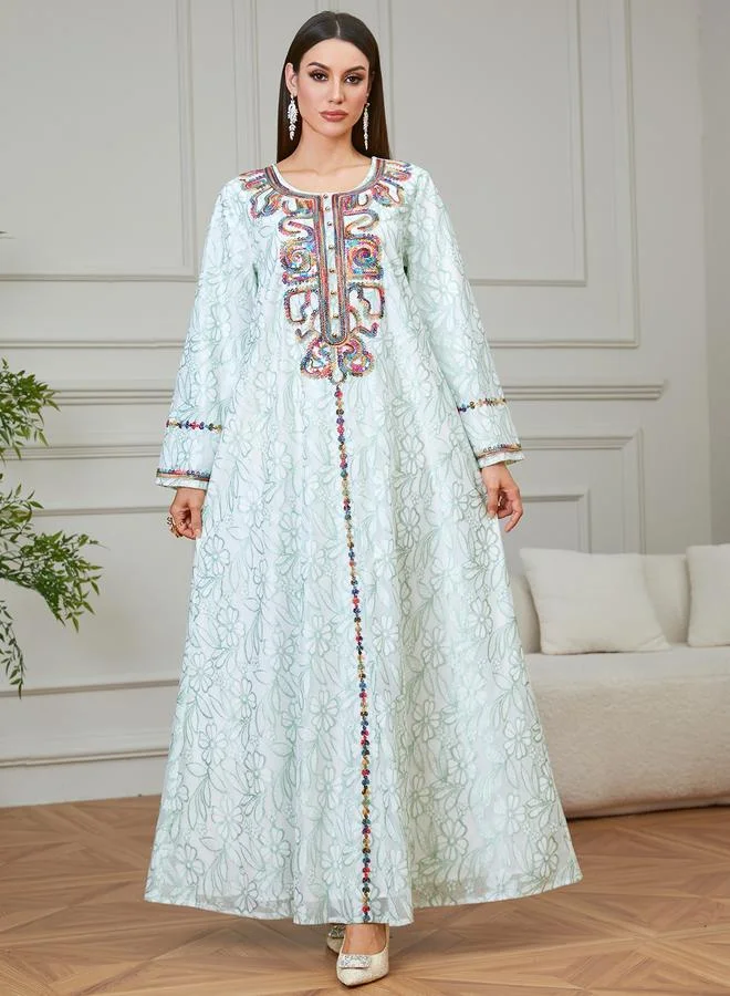 تايك تو Green Embroidered Long Sleeves Maxi Jalabiya