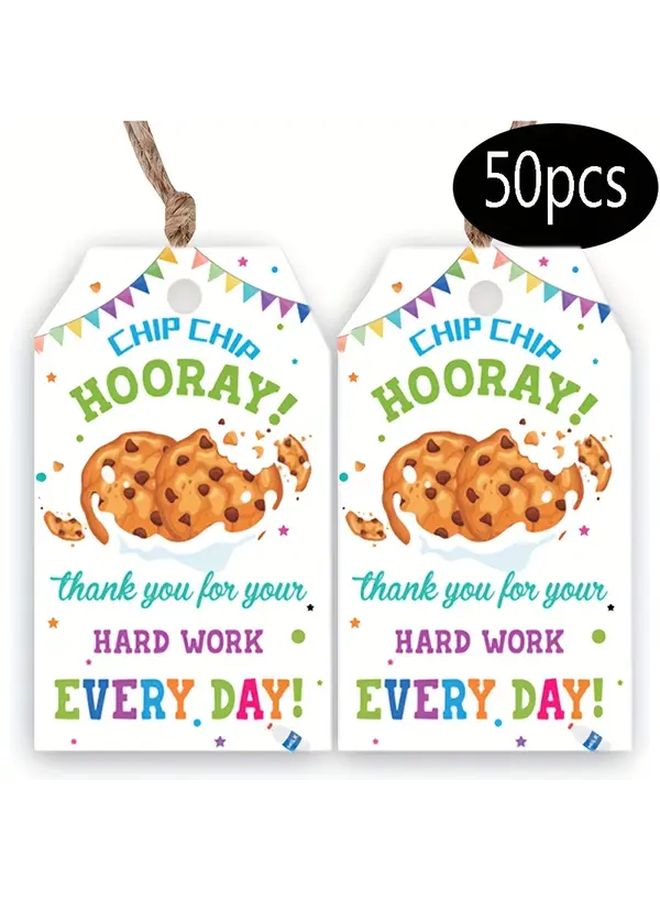 50pcs Employee Thank You Cookies Tags Thank You Gift Tokens Teacher Appreciation Day with String for Daily Hard Work - Image 1