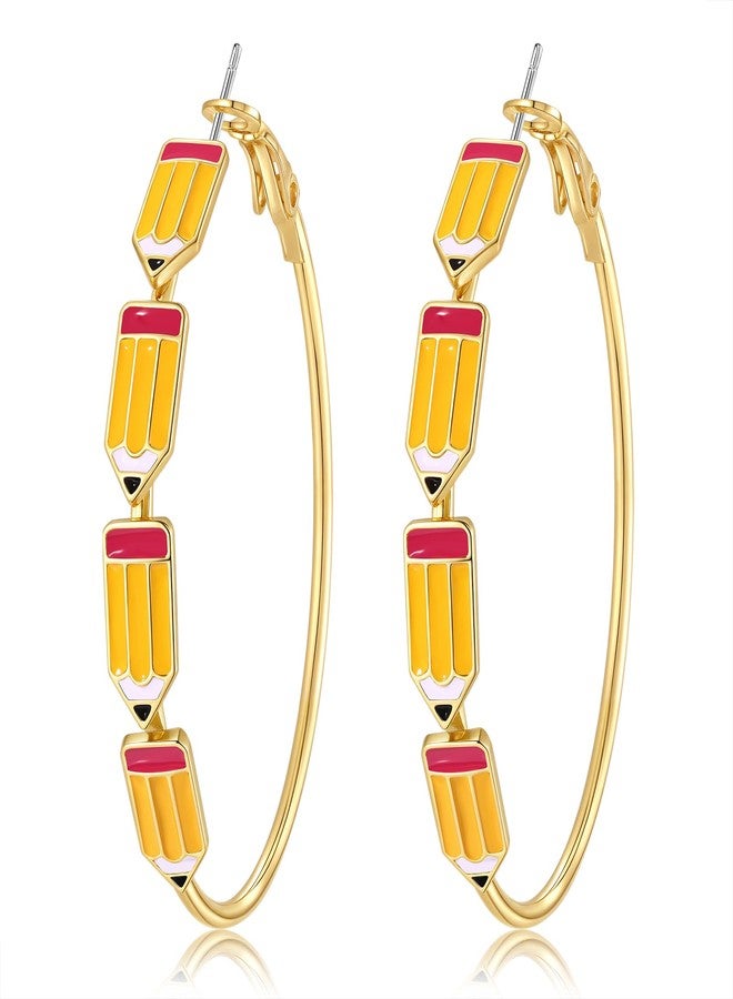 CEALXHENY Teacher Appreciation Gifts for Women Teacher Earrings Book Pencil Hoop Earrings Back To School Jewelry Accessories Outfits (Style D) - Image 1