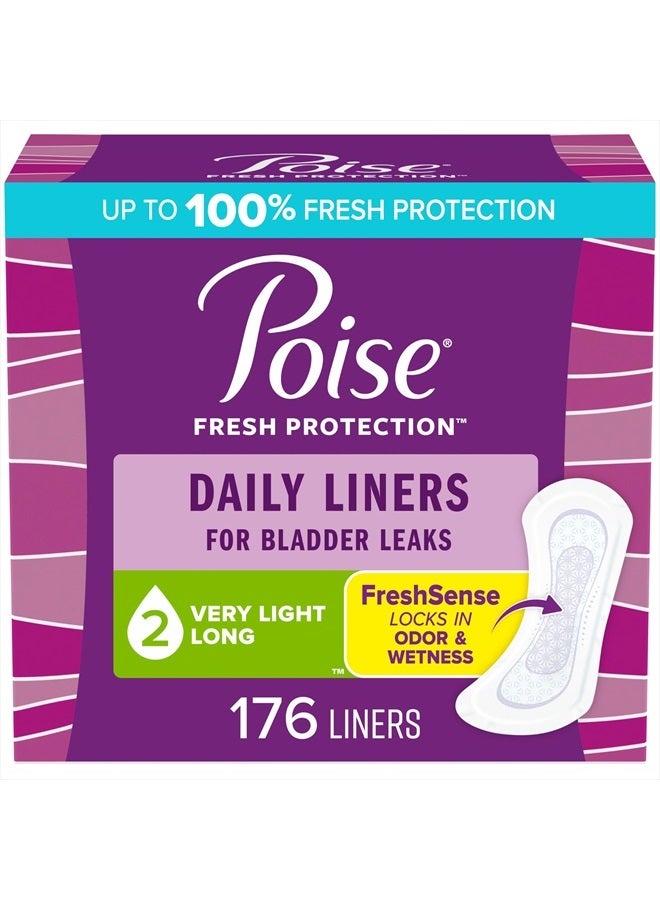 Poise Daily Liners, Incontinence Panty Liners, 2 Drop Very Light Absorbency, Long Length, 176 Count Of Pantiliners - 4 Packs Of 44, Packaging May Vary - Image 1