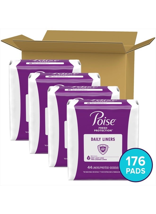 Poise Daily Liners, Incontinence Panty Liners, 2 Drop Very Light Absorbency, Long Length, 176 Count Of Pantiliners - 4 Packs Of 44, Packaging May Vary - Image 2
