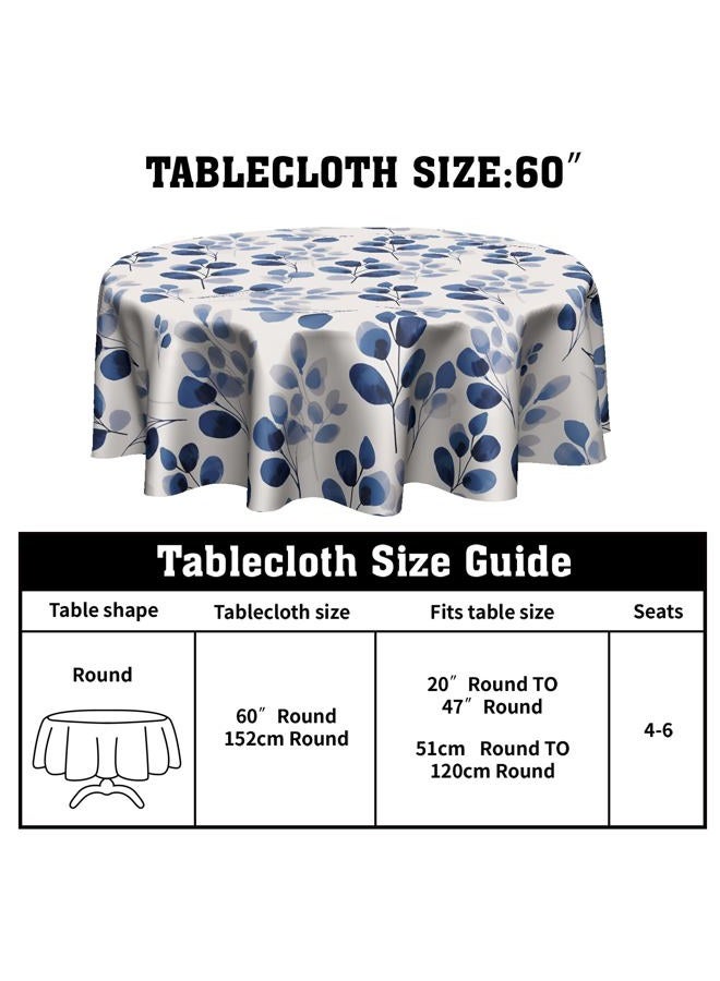 Granbey Blue Floral Round Table Cloth - Navy Leaf Tablecloth 60 Inch Botanical Plant Table Cloth Spring Summer Table Cover for Home Kitchen Party Picnic Dinner - Image 2