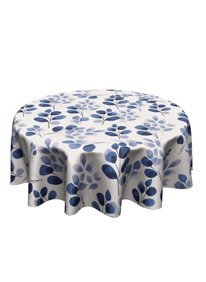 Granbey Blue Floral Round Table Cloth - Navy Leaf Tablecloth 60 Inch Botanical Plant Table Cloth Spring Summer Table Cover for Home Kitchen Party Picnic Dinner - Image 1