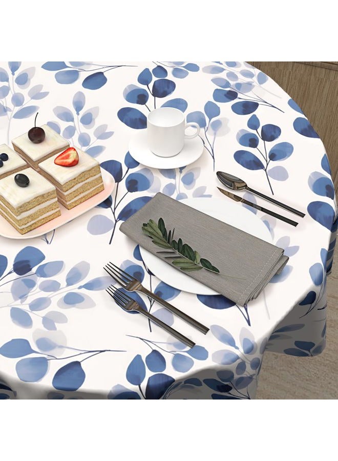 Granbey Blue Floral Round Table Cloth - Navy Leaf Tablecloth 60 Inch Botanical Plant Table Cloth Spring Summer Table Cover for Home Kitchen Party Picnic Dinner - Image 5