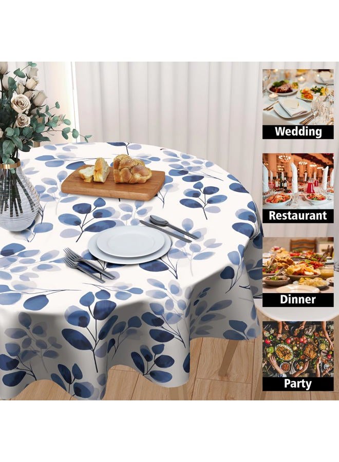 Granbey Blue Floral Round Table Cloth - Navy Leaf Tablecloth 60 Inch Botanical Plant Table Cloth Spring Summer Table Cover for Home Kitchen Party Picnic Dinner - Image 4