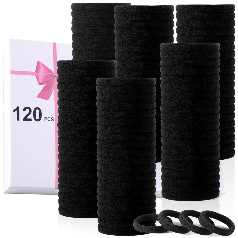LuSeren 120PCS Black Hair Ties for Thick Hair â€“ Seamless No Damage Elastic Ponytail Holders, Black Hair Band,Bulk Nylon Hair Elastics for Women - Image 1