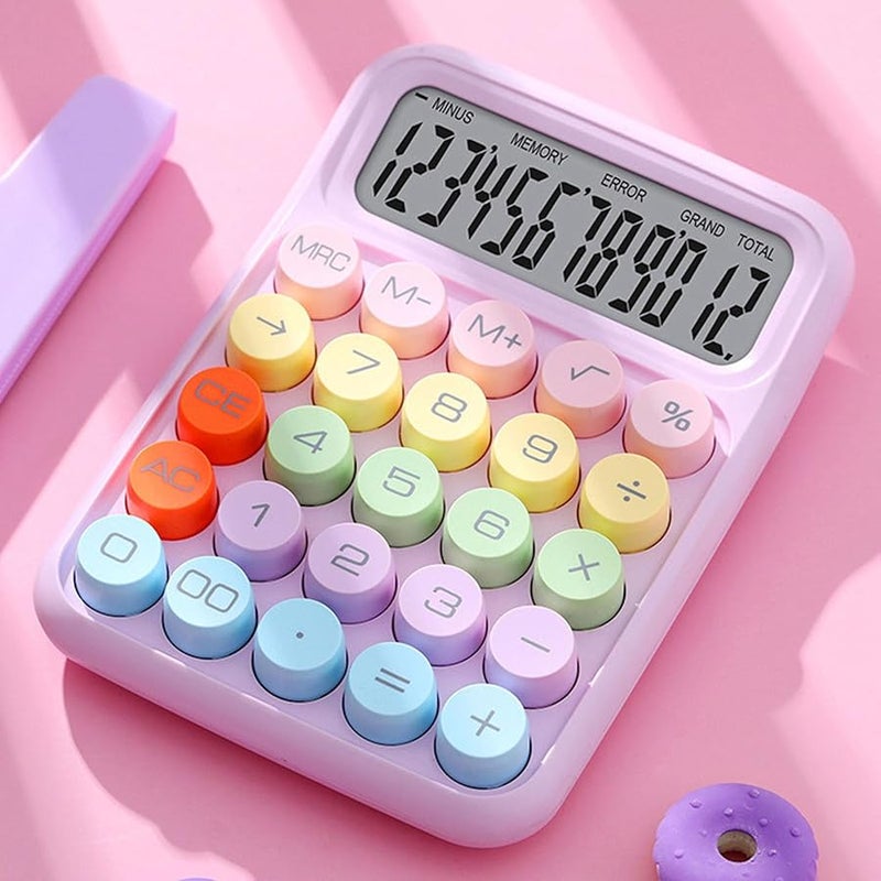 Purple Mechanical Calculator 12 Digits Large LCD Display Big Buttons for Home School Office - Image 3