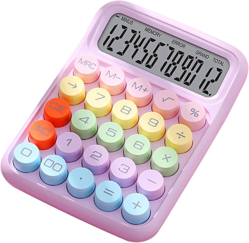 Purple Mechanical Calculator 12 Digits Large LCD Display Big Buttons for Home School Office - Image 2