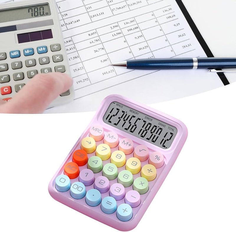 Purple Mechanical Calculator 12 Digits Large LCD Display Big Buttons for Home School Office - Image 4