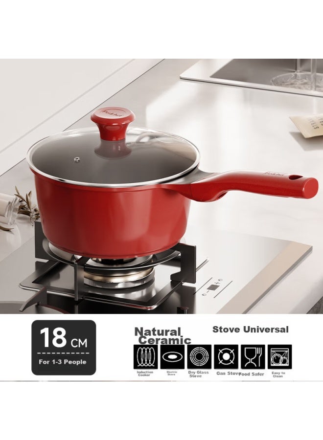 Redchef Red Kitchen Ceramic Small Milk Pot, Flat Bottom Non-stick Pan, No Chemical Coating, Baby Food Pot, For Cooking Noodles, Heating Soup, Milk Pot, 18cm - Image 1