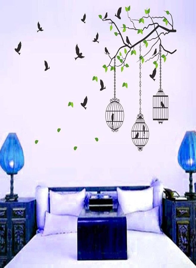 Walltech Set of 2 Wall Sticker Flying Bird with Cage and Free Bird Cage Brown Wall Sticker - Image 2
